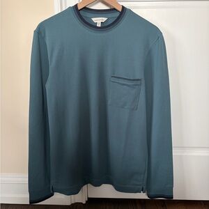 Club Monaco Men’s Teal Long Sleeve Pique Knit Crewneck Tee